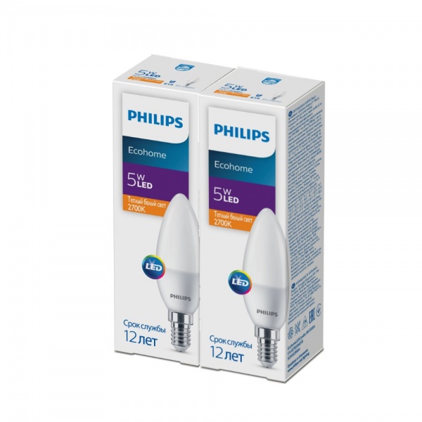 Лампа світлодіодна Philips 5 Вт B35 матова E14 90-240 В 929002968437/2 