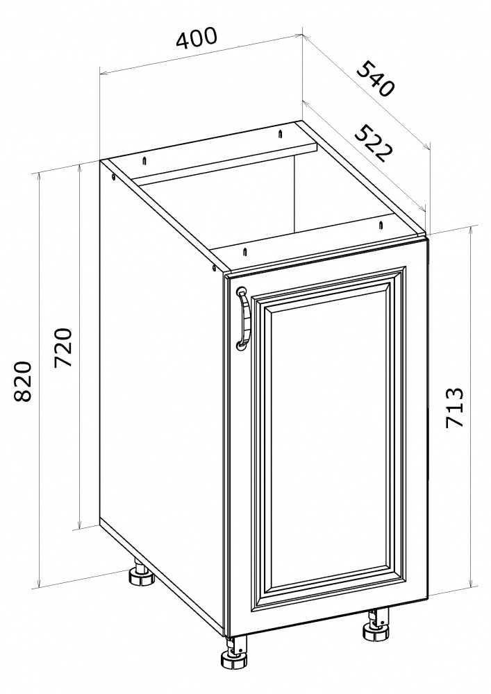 Тумба нижня Н 40/82/54 МС Глорія_ASHEN /фасад МДФ №332 попелястий матовий/дуб артізан Грейд