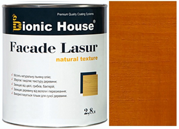 Лазур-антисептик Bionic House Facade Lasur Масляна для дерев’яних фасадів Бурштин напівмат 2,8 л 2,5 кг