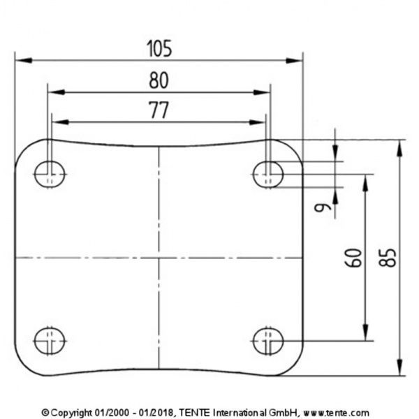 Колесо поворотное с тормозом 3477 PJP 100 P62 BLUE TENTE 