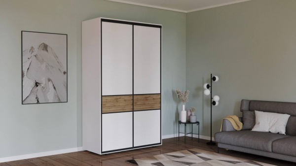 Шафа-купе Вуд 2дв Вісент ДСП 1200x600x2200 мм білий аляска/дуб тахо двері ДСП