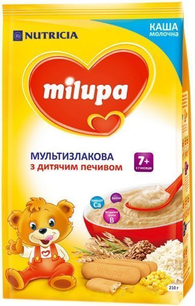 Каша молочна Milupa від 7 місяців мультизлакова з печивом 5900852931161 170 г 