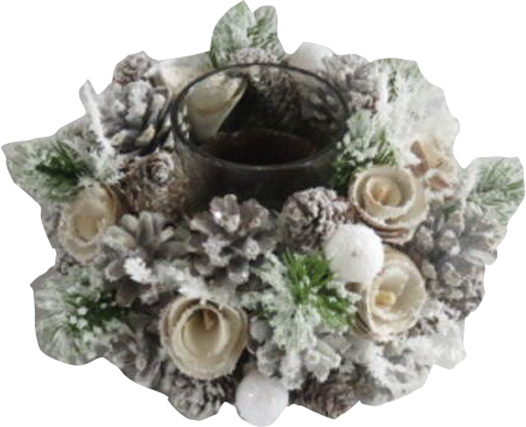 Декорація новорічна Підсвічник з квітами, хвоєю та шишками 19 см EPI-F16630-WM 