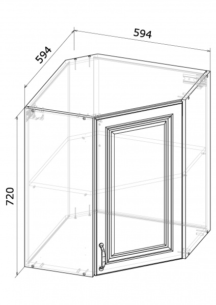 Шкаф верхний угловой МС Глория ВУФ 59,4х72х59,4 см белый/дуб артизан Грейд