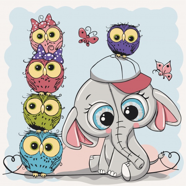 Картина за номерами Слоник з совами 30х30 см ArtCraft 