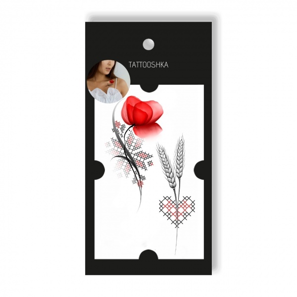 Тату временное TATOOSHKA Украинский мак с вышиванкой