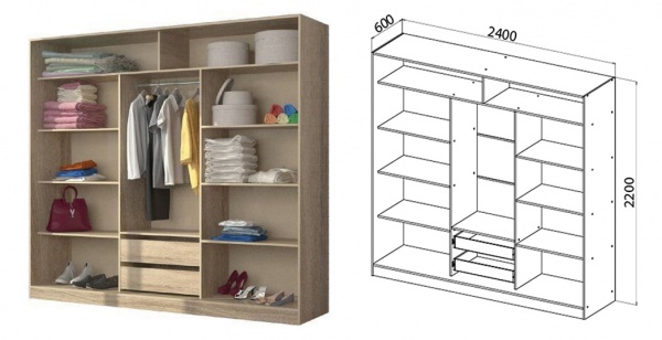 Шафа-купе Bertha D3 MatroLuxe ДСП 2400x600x2200 мм дуб сонома двері ДСП/скло