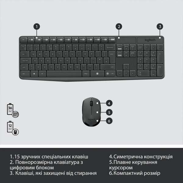 Комплект клавіатура та миша Logitech Wireless Combo MK235 - INTNL - US Intrernational layout (L920-007931) 
