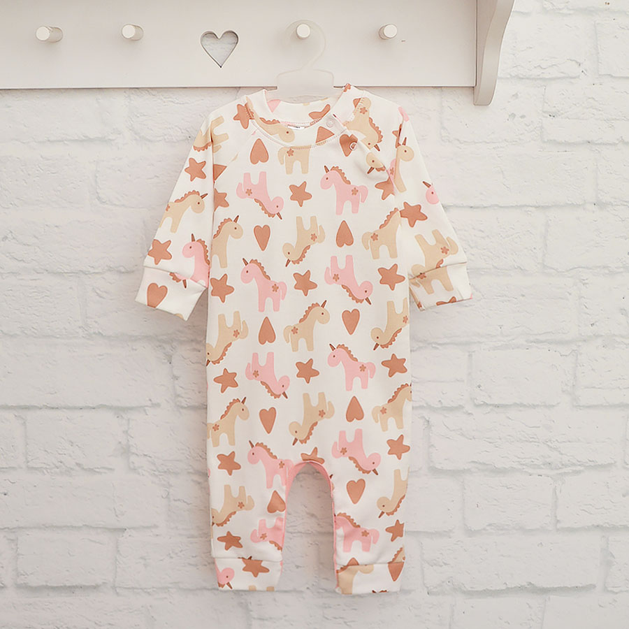 Ромпер-реглан для девочки Blanka Единорожки р.56-62 бежевый 110837