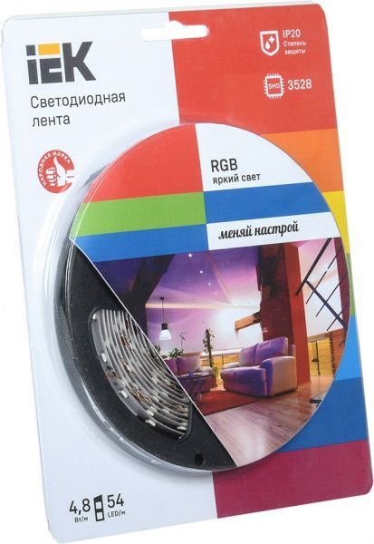 Лента светодиодная IEK LSR-3528RGB54 4.8 Вт IP20 12 В разноцветный (RGB) 