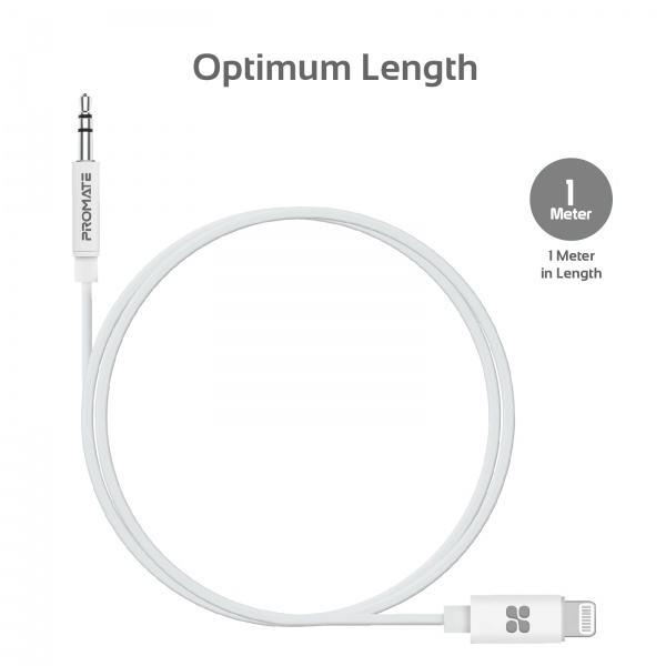 Перехідник Promate AudioLink-LT1 Lightning to Jack 3.5 мм 1 м білий (audiolink-lt1.white) 