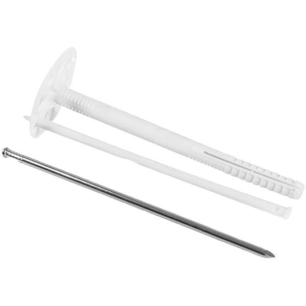 Дюбель для теплоизоляциидля минеральной ваты с металлическим гвоздем 10x180 мм 50 шт. и термоголовкой BauGut