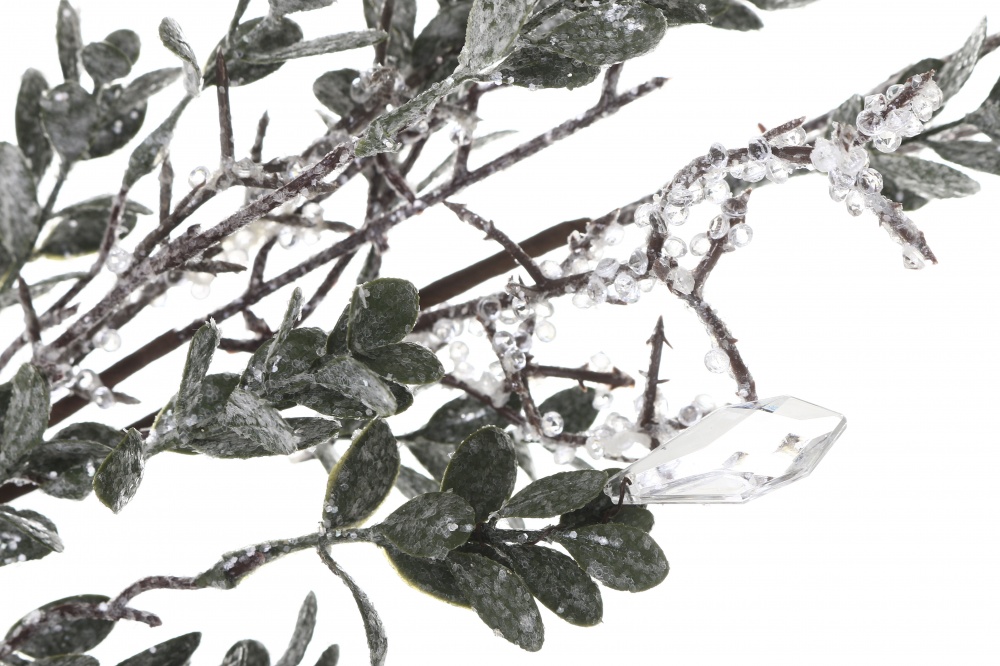 Декорація новорічна гілка спадаюча з листям і кристаликами 63 см EYC21220