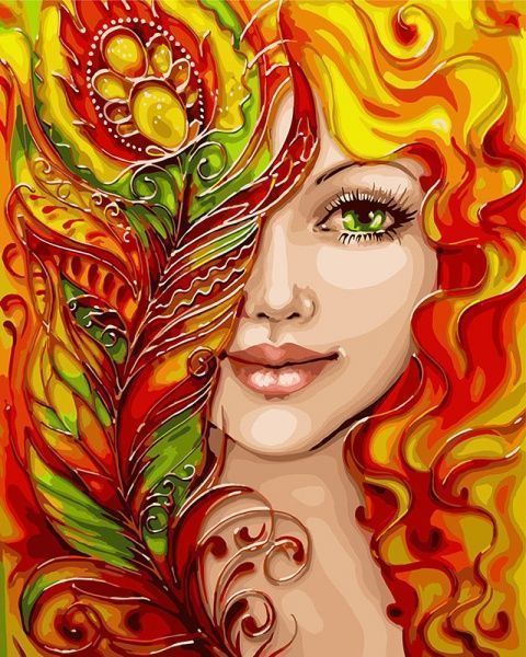 Картина за номерами Вогняна дівчина з металевою фарбою Ідейка 