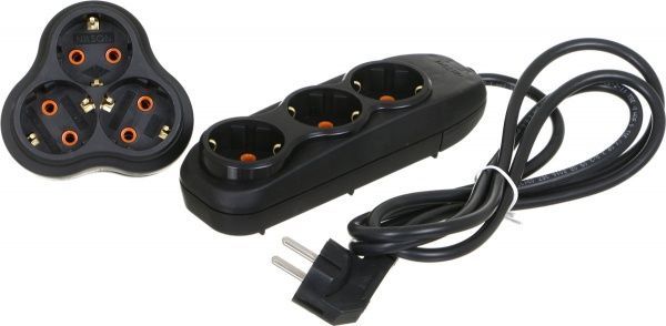 Комплект Nilson удлинитель + тройник с заземлением 3 гн. черный 2 м 