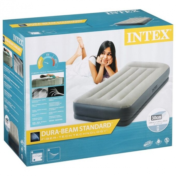Надувне ліжко Intex 64116, 99 х 191 х 30 см, вбудований електронасос. Односпальна