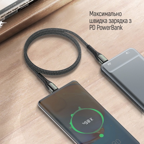 Кабель ColorWay USB Type-C - USB Type-C (PD Fast Charging 65W) 3А 2 м grey (CW-CBPDCC039-GR) 