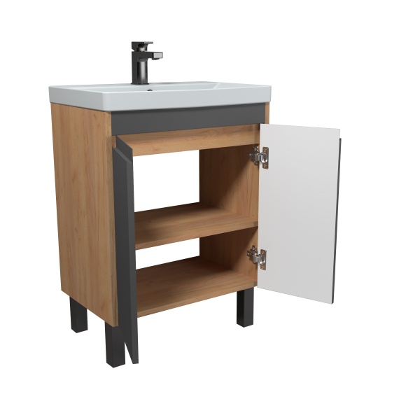 Тумба Мойдодыр Olive 60-U с умывальником Sempre 60 подвесная/напольная