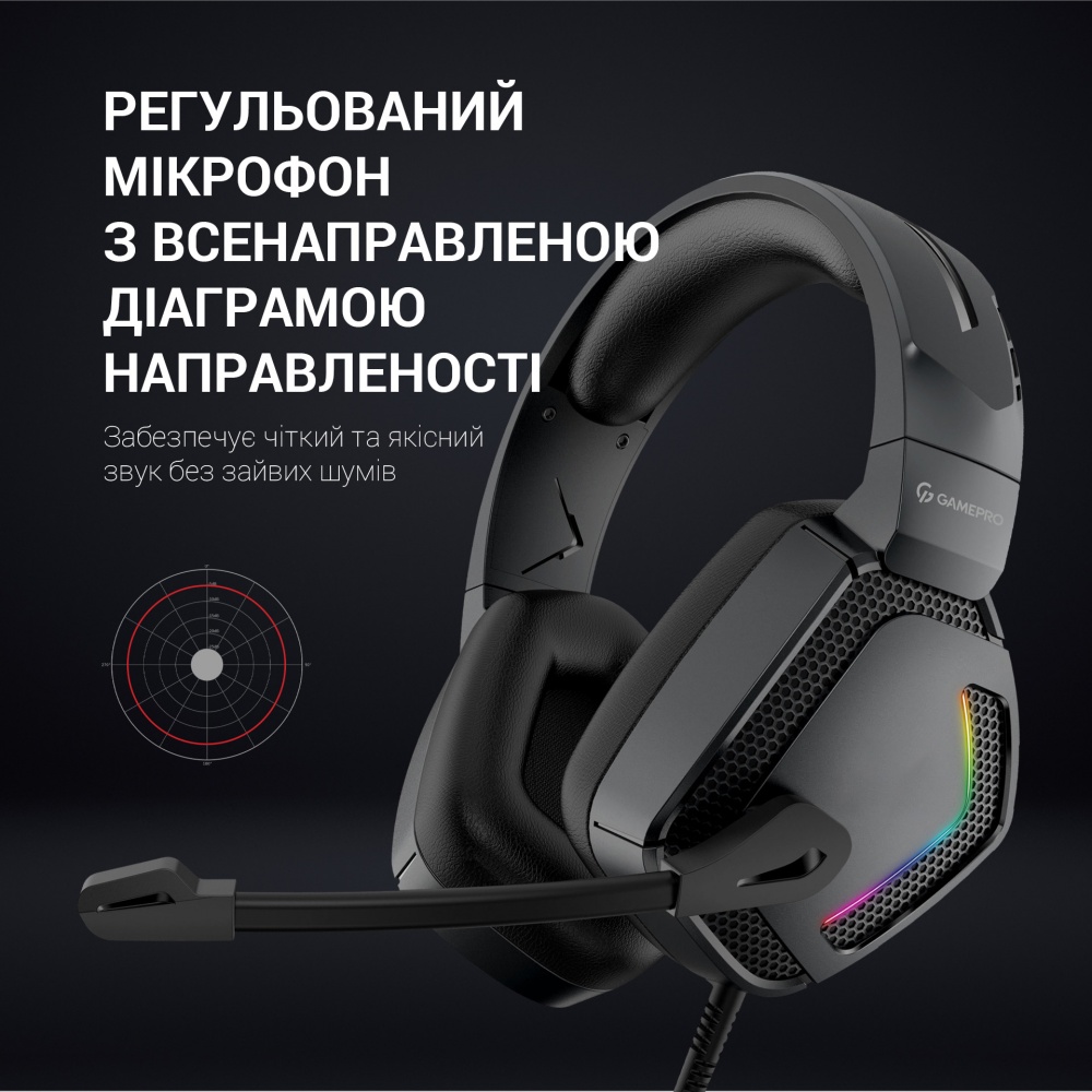 Гарнітура ігрова GamePro HS605 RGB black (HS605)