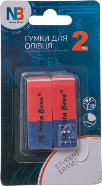 Гумка червоно-синя 2 шт. у блістері Nota Bene