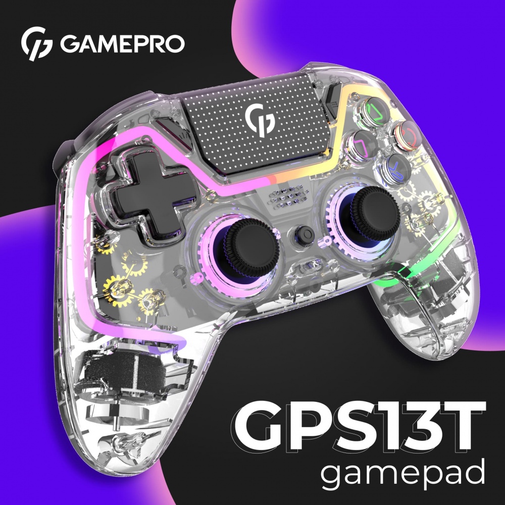 Геймпад беспроводной GamePro GPS13T BT 5.3/USB (PC/iOS/Android/PS3/PS4) RGB Transparent transparent