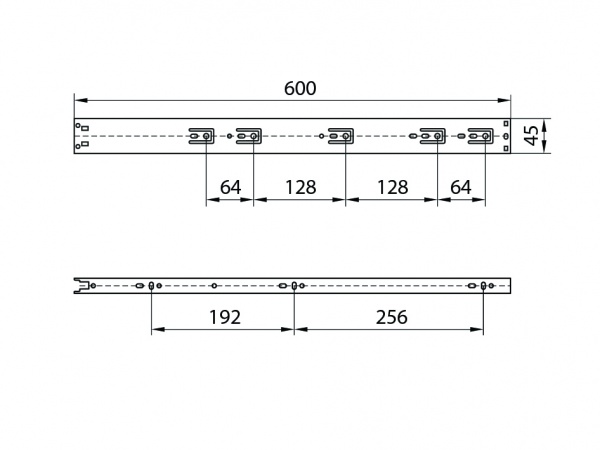 Телескопические направляющие DC Push to open L-600 мм Н-45 мм черные Премиум Лайн