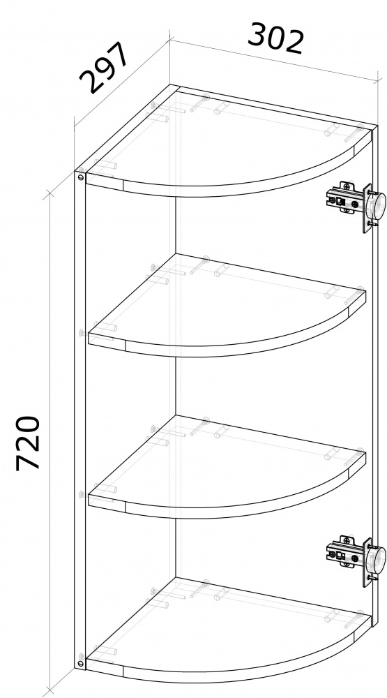 Шкаф верхний Грейд Оптимум радиусная 302x720x297 мм серый графит
