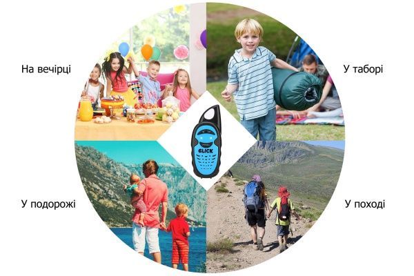 Рация Click 2 шт. на 1 км (желтая + голубая) CLK-Y033T-BY