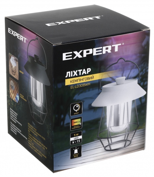 Ліхтар для кемпінгу Expert з акумулятором EL-LD308Bk (5Вт, 5000mAh, Powerbank, IP65)