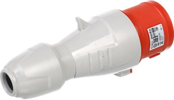 Вилка электрическая силовая с заземлением Legrand 32A 3К+З 415В IP44 серый с красным 555238