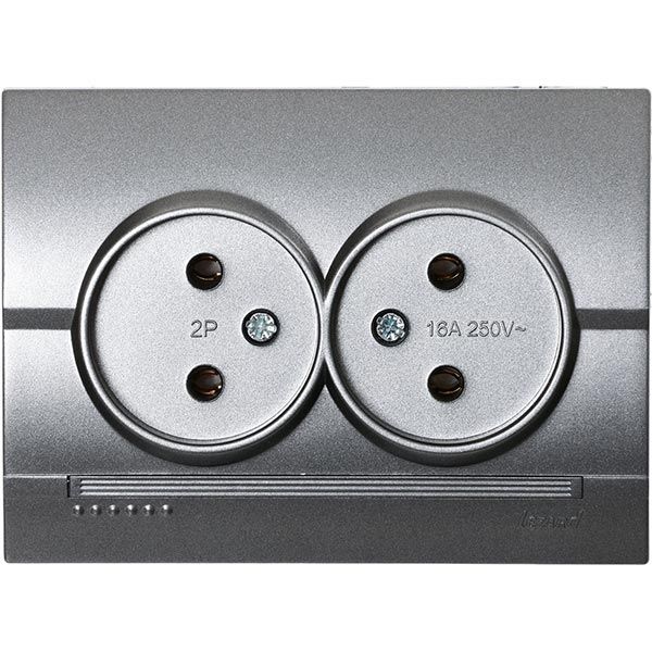 Розетка подвійна без заземлення Lezard Deriy 16 А 250 В без шторок темно-сірий металік 702-2929-128В