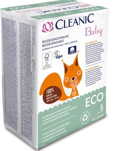 Пелюшки одноразові Cleanic ECO Baby 5 шт. 60х60 см білий 