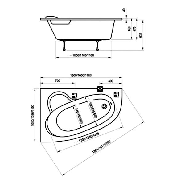 Ванна акриловая Ravak Asymmetric C481000000 L 170x110 