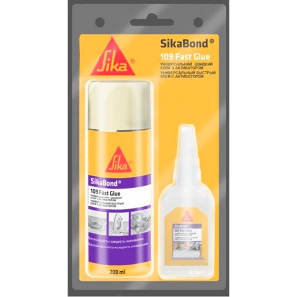 Клей Sika двокомпонентний ціанокрілатний SikaBond-109 Fast Glue 50 г + 200 мл з активатором 