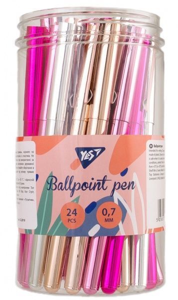 Ручка кулькова YES Shiny 0,7 мм колір в асортименті 411945 