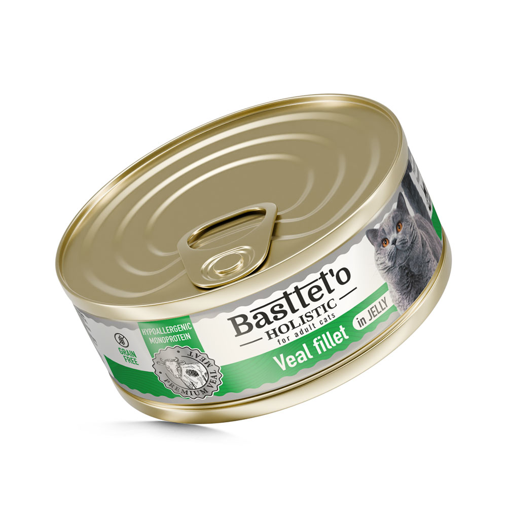 Корм вологий для котів Basttet`o Holistic, шматочки філе телятини в желе 85 г