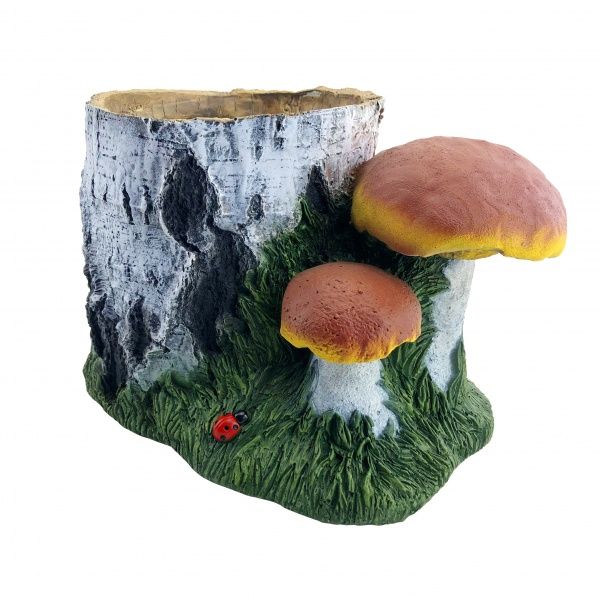 Кашпо декоративне Пень березовий з грибами арт. 00842 фігурний 