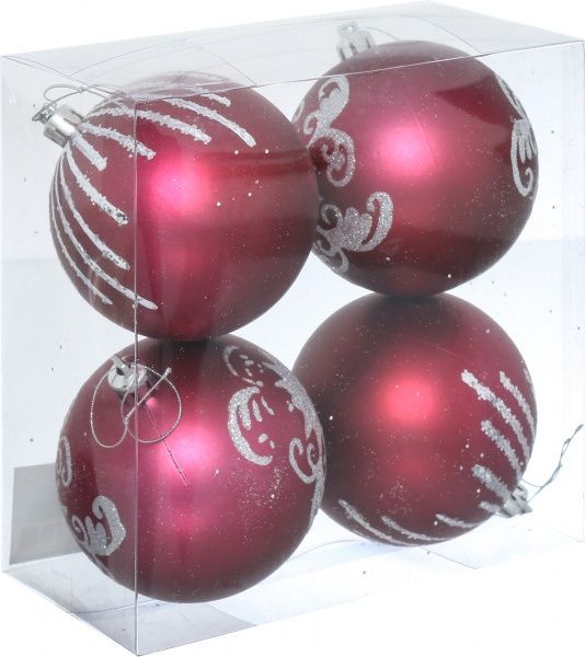 Набор игрушек Шар с орнаментом красный бургунди d80 мм 4 шт./уп. 