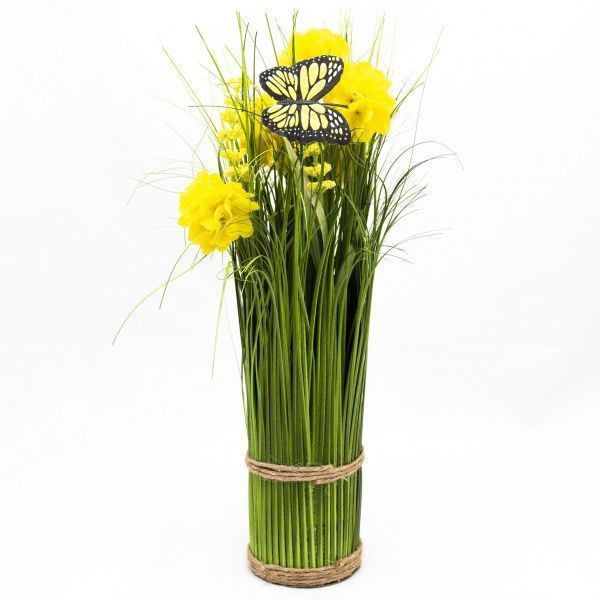 Растение искусственное с бабочкой Сноп 32,5 см, желтого цвета