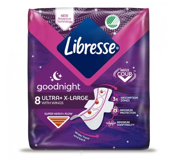 Прокладки гигиенические Libresse Ultra Goodnight Extra Large ночные с крылышкамии 8 шт.