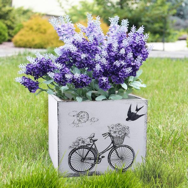Кашпо деревянное Elsa велосипед прованс 20*20 см квадратный белый (DL-19-03) 