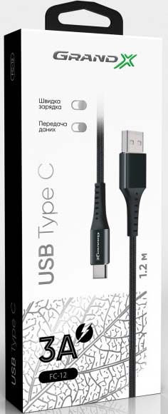Кабель Grand-X USB Type-C – USB 1,2 м чорний (FC-12B) 