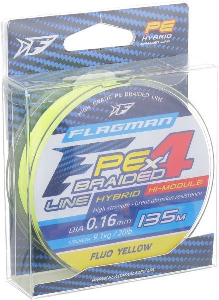 Шнур Flagman PE Hybrid F4 FluoYellow 135м 0,16мм 9,1кг