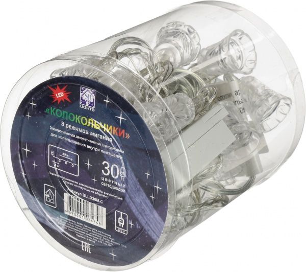 Электрогирлянда линейная Разноцветные колокольчики BLLD30M-C встроенный светодиод (LED) 30 ламп 2,9 м