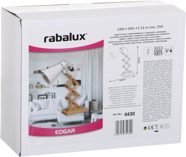 Настольная лампа декоративная Rabalux Edgar 4430 25 Вт E14 белый 