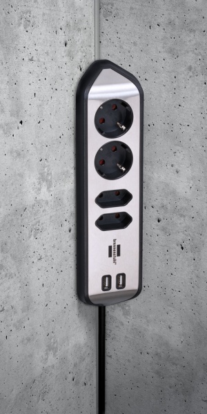 Удлинитель бытовой Brennenstuhl Estilo с USB с заземлением 4 гн. черно-серый 2 м 1153590410 