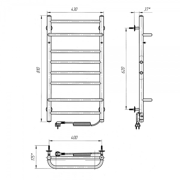 Полотенцесушитель электрический Evro-Termo Аура П8 400 х 800 Электро П.П. S3 