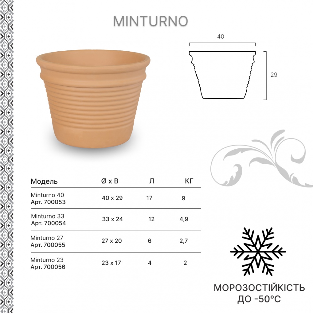 Вазон керамічний Terraneo Minturno 700054 круглий 8 л теракотовий