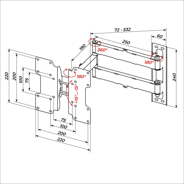 Крепление для телевизора HausMark TWBR-222 поворотно-наклонные 21
