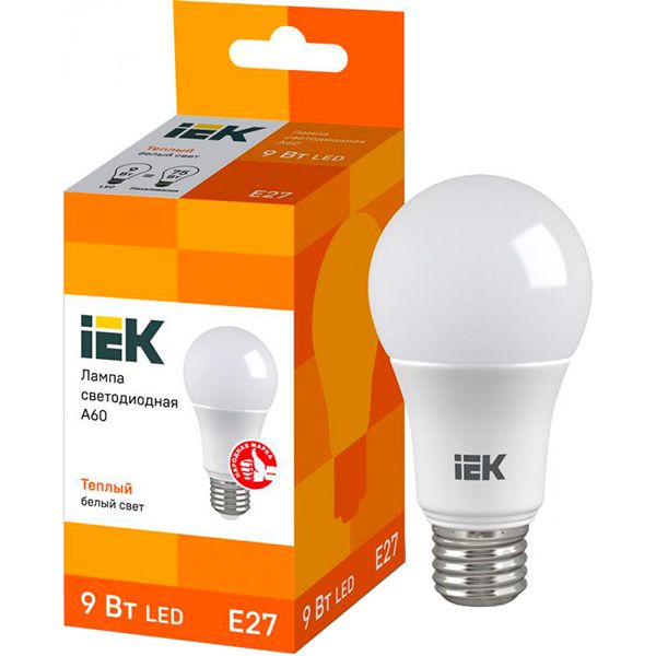 Лампа светодиодная IEK ECO 9 Вт A60 матовая E27 220 В 3000 К 
